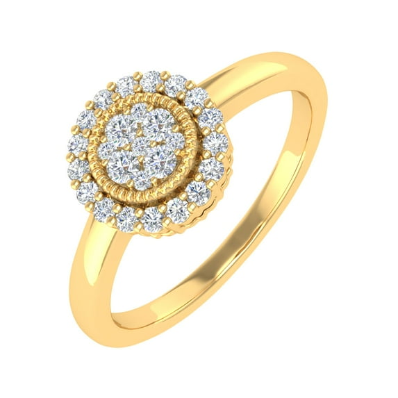 1/4 Carat Prong Set Diamond Halo Ring Band in 14K Yellow Gold (Ring Size 9.5) (I1-I2 Clarity)