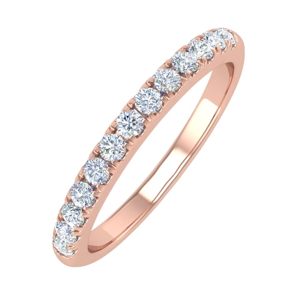 1/4 Carat Prong Set Diamond Wedding Band Ring in 14K Rose Gold - IGI Certified (Ring Size 7.25) (I1-I2 Clarity)