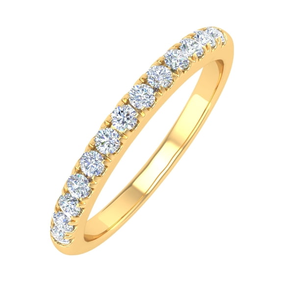 1/4 Carat Prong Set Diamond Wedding Band Ring in 14K Yellow Gold - IGI Certified (Ring Size 10) (I1-I2 Clarity)