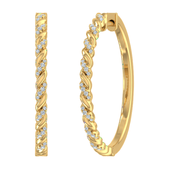 1/4 Carat Prong Set Round Diamond Twisted Hoop Earrings in 14K Yellow Gold