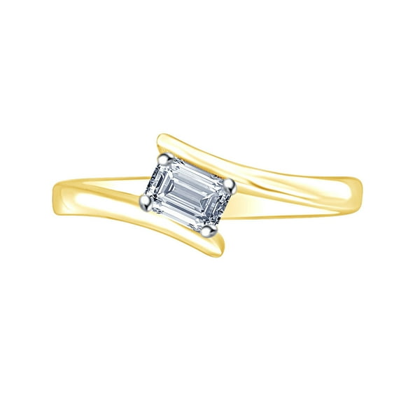 AFFY 1/4 Carat Radiant Cut White Natural Diamond Bypass Engagement Ring In 14k Solid Yellow Gold (0.25 Cttw) Ring Size-5.5