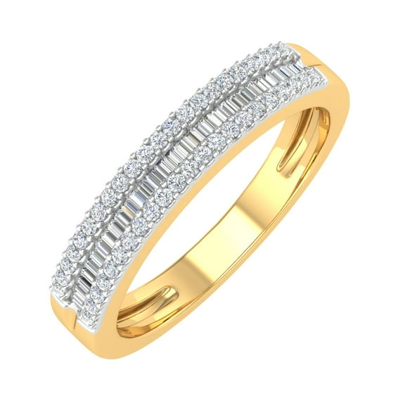 1/4 Carat Round & Baguette Shape Diamond Wedding Band Ring in 10K Yellow Gold (Ring Size 10.75)