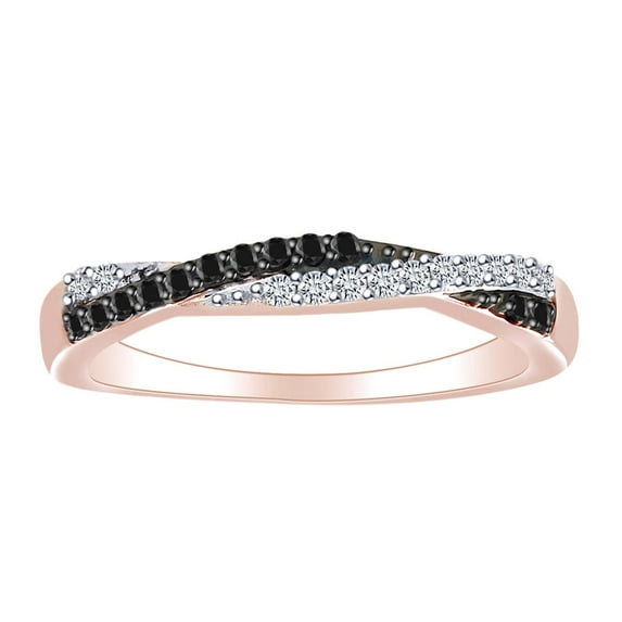 AFFY 1/4 Carat Round Black & White Natural Diamond Wedding Band Ring In 10K Solid Rose Gold-Ring Size-9.5