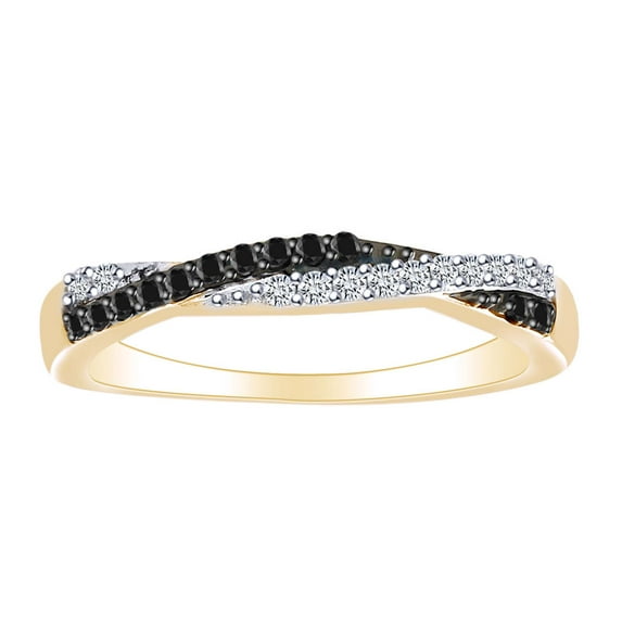 AFFY 1/4 Carat Round Black & White Natural Diamond Wedding Band Ring In 10K Solid Yellow Gold-Ring Size-7