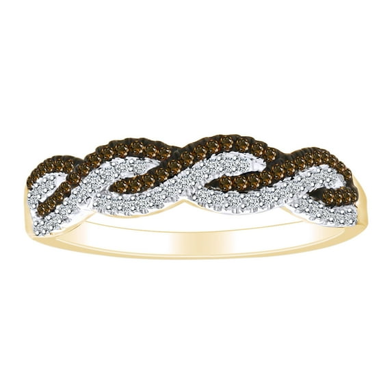AFFY 1/4 Carat Round Brown & White Natural Diamond Infinity Wedding Band Ring In 10K Solid Yellow Gold (0.25 Cttw) Ring Size-5.5
