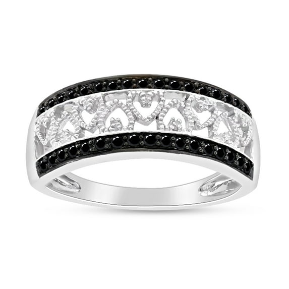 1/4 Carat Round Cut Black And White Natural Diamond Promise Heart Wedding Band Ring In 14k White Gold Over Sterling Silver (0.25 Cttw, I2-I3 Clarity) Ring Size-4.5