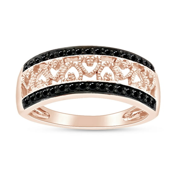 1/4 Carat Round Cut Black And White Natural Diamond Promise Heart Wedding Band Ring In 14k Rose Gold Over Sterling Silver (0.25 Cttw, I2-I3 Clarity) Ring Size-9.5