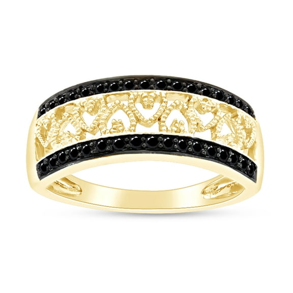 1/4 Carat Round Cut Black And White Natural Diamond Promise Heart Wedding Band Ring In 14k Yellow Gold Over Sterling Silver (0.25 Cttw, I2-I3 Clarity) Ring Size-8.5