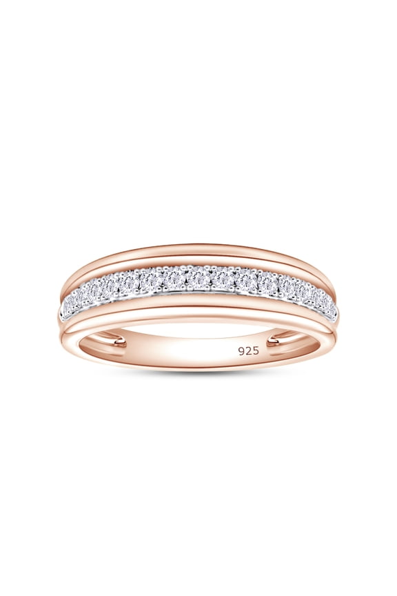0.25CT Moissanite Diamond Channel Set Men's Engagement Ring in 14K Rose Gold over Silver-11