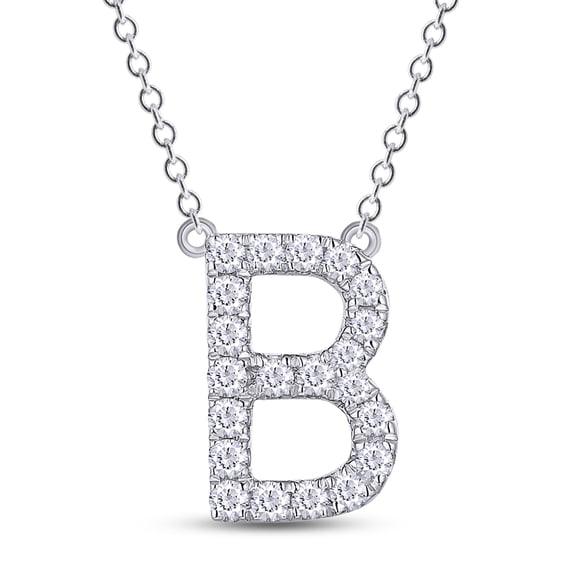 1/4 Carat Round Cut Lab Created Moissanite Diamond Initial Letter "B" Pendant Necklace In 14K White Gold Over Sterling Silver Along With 18" Chain (G-H Color, VVS1 Clarity, 0.25 Cttw)