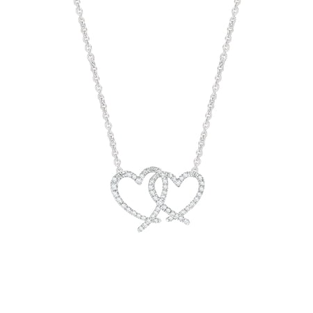 1/4 Carat Round Cut Moissanite Interlocking Double Heart Pendant Necklace for Women in 18K White Gold Plated Sterling Silver D Color Lab Created Diamond VVS1 Necklace Jewelry Gift For Her