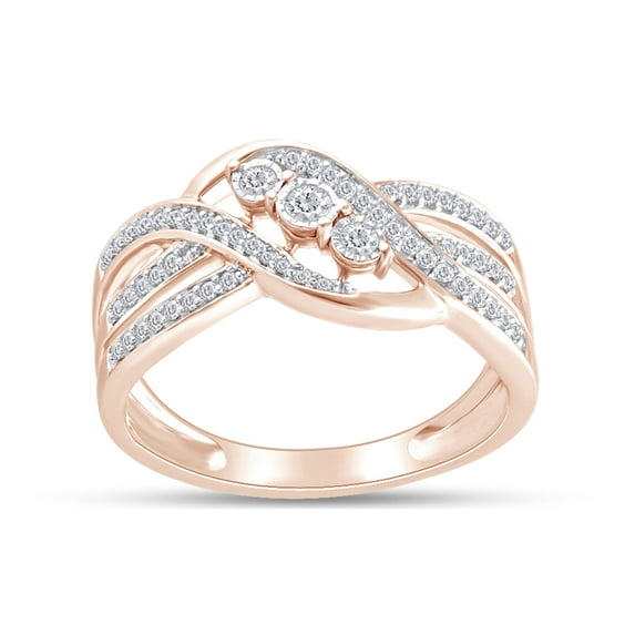 1/4 Carat Round Cut Natural Diamond Three-Stone Promise Ring in 14k Rose Gold Over Sterling Silver Size 9.5
