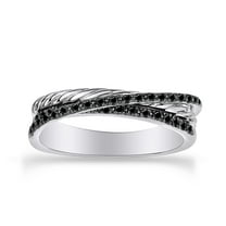 1/4 Carat Round Cut Natural Enhanced Black Diamond Crisscross Ring In 14K White Gold Over Sterling Silver (0.25 Cttw, I2-I3 Clarity), Ring Size- 6.5