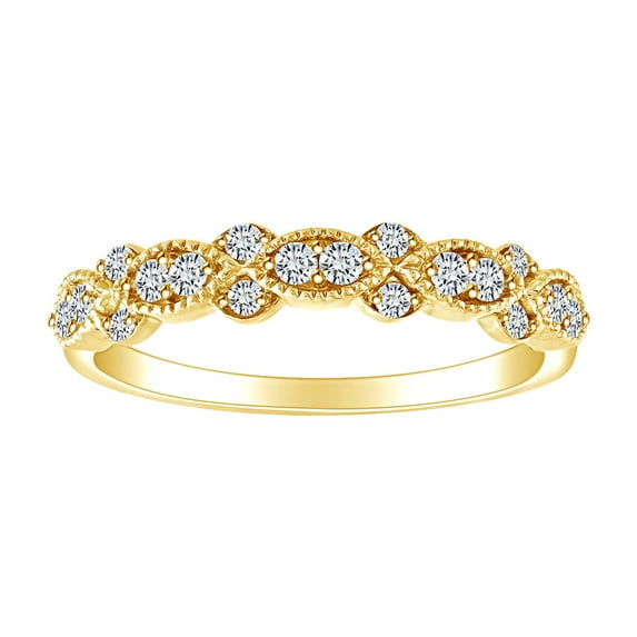 AFFY 1/4 Carat Round Cut White Natural Diamond Anniversary Stackable Ring In 10K Solid Yellow Gold (0.25 Cttw) Ring Size-6.5