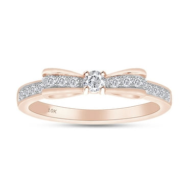 AFFY 1/4 Carat Round Cut White Natural Diamond Bowknot Wedding Band Ring In 10K Solid Gold (Clarity : I2-I3, Color : I-J, 0.25 Cttw)