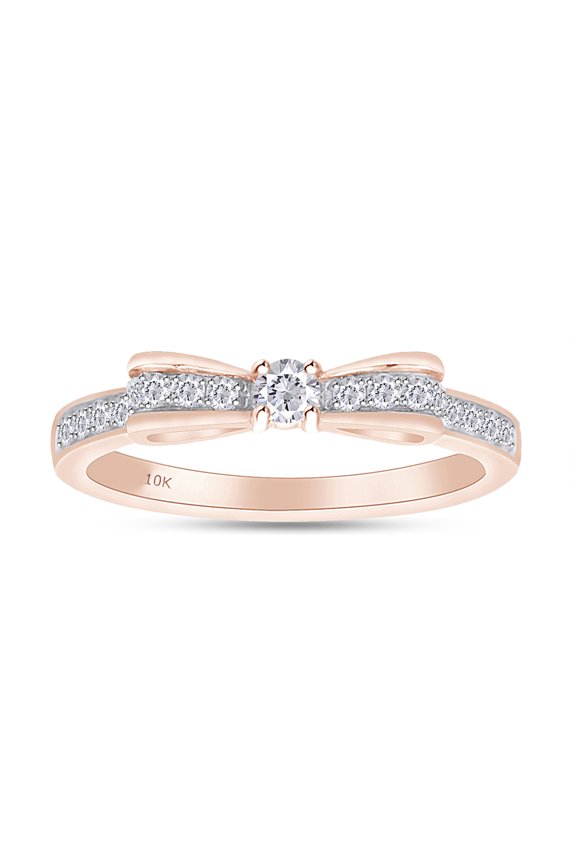 1/4 Carat Round Cut White Natural Diamond Bowknot Wedding Band Ring In 10K Solid Gold (Clarity : I2-I3, Color : I-J, 0.25 Cttw)