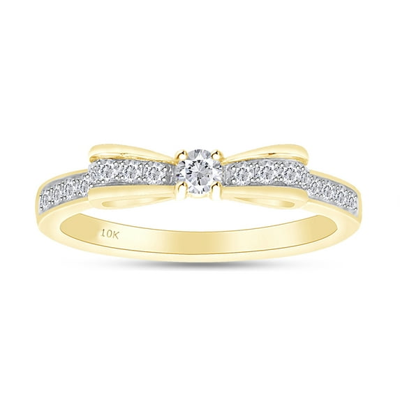 AFFY 1/4 Carat Round Cut White Natural Diamond Bowknot Wedding Band Ring In 10K Yellow Gold (Clarity : I2-I3, Color : I-J, 0.25 Cttw) Size 6