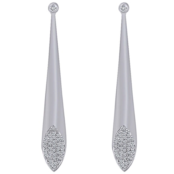 AFFY 1/4 Carat Round Cut White Natural Diamond Drop Earrings In 18K Solid White Gold