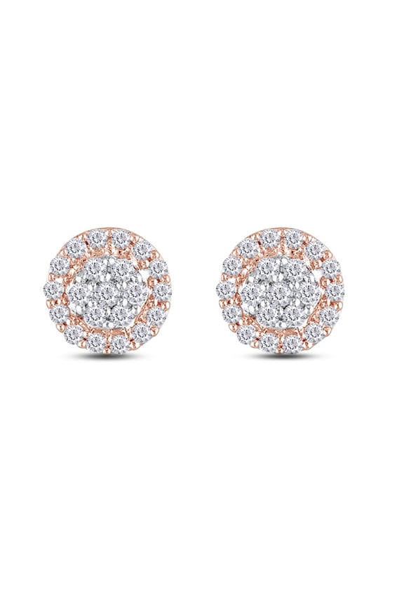 1/4 Carat Round Cut White Natural Diamond Frame Stud Earrings In Two-Tone 14K Rose Gold Over Sterling Silver (0.25 Cttw, I2-I3 Clarity)