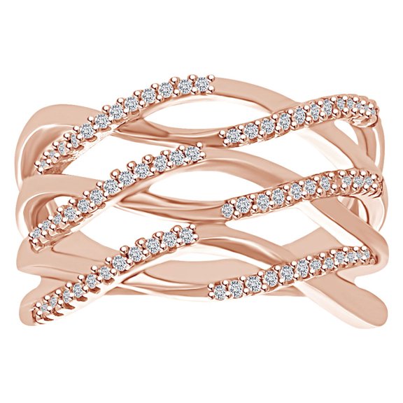 AFFY 1/4 Carat Round Cut White Natural Diamond Intertwined Waved Ring In 10K Solid Rose Gold (0.25 Cttw)