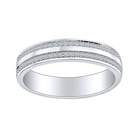 AFFY 1/4 Carat Round Cut White Natural Diamond Two Row Wedding Band Ring In 14k Solid White Gold (0.25 Cttw) Ring Size-5