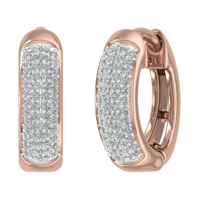 1/4 Carat Round Diamond Ladies Huggies Hoop Earrings in 14K Rose Gold ...