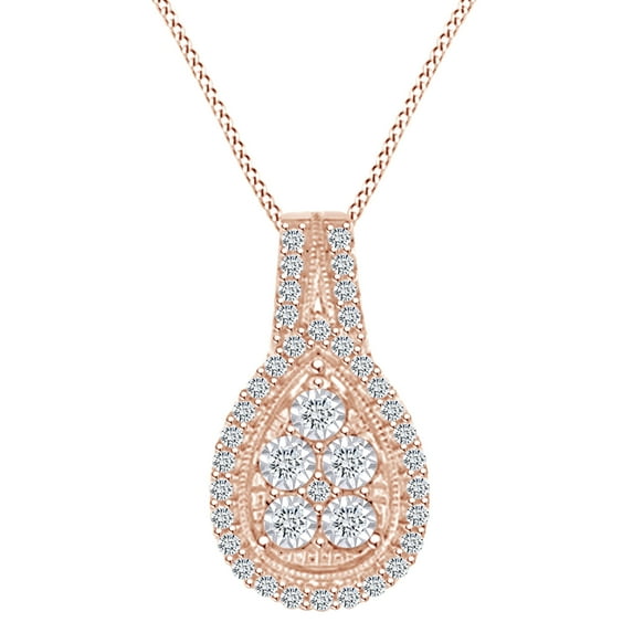 AFFY 1/4 Carat Round Shape White Natural Diamond Cluster Pendant Necklace In 925 Sterling Silver (0.25 Cttw)