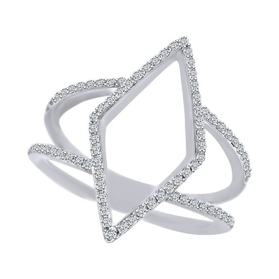 AFFY 1/4 Carat Round Shape White Natural Diamond Open Geometric Ring In 14k White Gold (0.25 Cttw) Ring Size-9.5