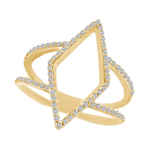 AFFY 1/4 Carat Round Shape White Natural Diamond Open Geometric Ring In 14k Yellow Gold (0.25 Cttw) Ring Size-9