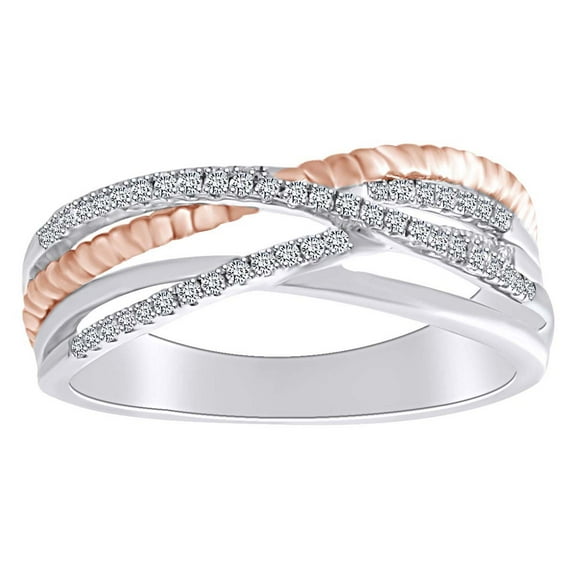 AFFY 1/4 Carat Round White Natural Diamond Criss Cross ring In 10k Solid White Gold (0.25 Cttw) Ring Size-5