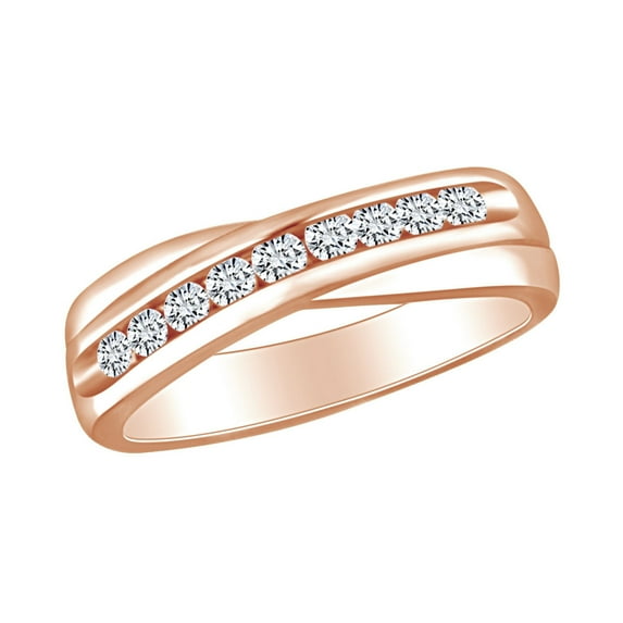 AFFY 1/4 Carat Round White Natural Diamond Eternity Wedding Band Ring In 10k Solid Rose Gold (0.25 Cttw) Ring Size-10