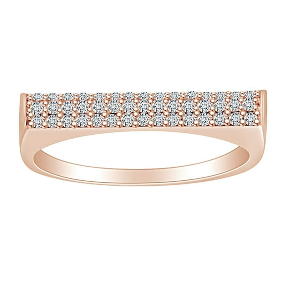 AFFY 1/4 Carat Round White Natural Diamond Rectangular Frame Wedding Band Ring In 14k Solid Rose Gold (0.25 Cttw) Ring Size-7