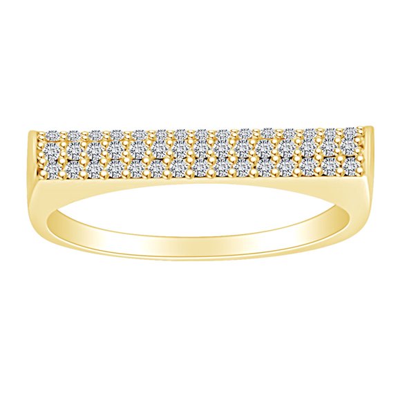 AFFY 1/4 Carat Round White Natural Diamond Rectangular Frame Wedding Band Ring In 14k Solid Yellow Gold (0.25 Cttw) Ring Size-7.5