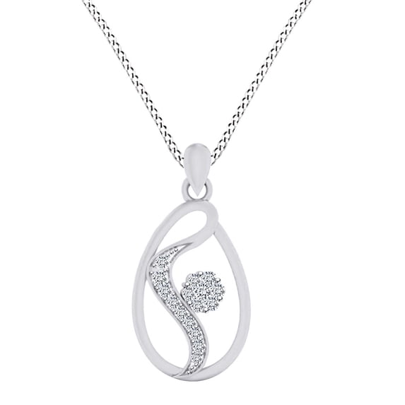 AFFY 1/4 Carat Round White Natural Diamond Teardrop Cluster Pendent in 14k Solid White Gold (I-J Color, I2-I3 Clarity,0.25 Cttw)