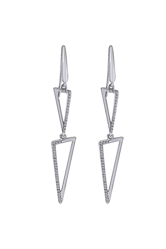 1/4 Carat Round White Natural Diamond Triangle Dangle Earrings In 18K Solid White Gold