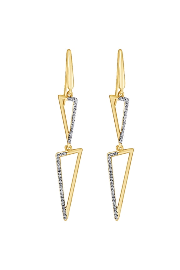 1/4 Carat Round White Natural Diamond Triangle Dangle Earrings In 18K Solid Yellow Gold
