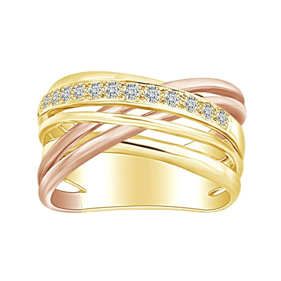 AFFY 1/4 Carat Round White Natural Diamond Two Tone Crossover Engagement Ring In 14k Solid Yellow Gold (0.25 Cttw) Ring Size-6.5