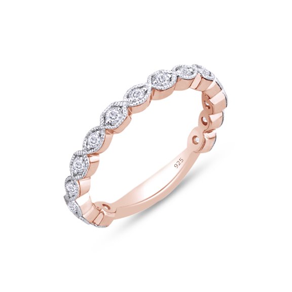 AFFY 1/4 Carat Round White Natural Diamond Wedding Band Ring in 14K Rose Gold Over Sterling Silver (0.25 Cttw, I-J Color, I2-I3 Clarity), Ring Size-7.5