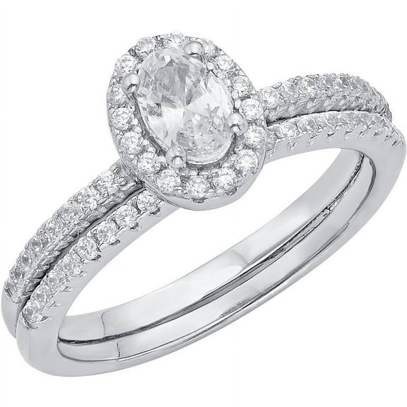 1/4 Carat T.G.W. Round-Cut CZ Sterling Silver Bridal Set