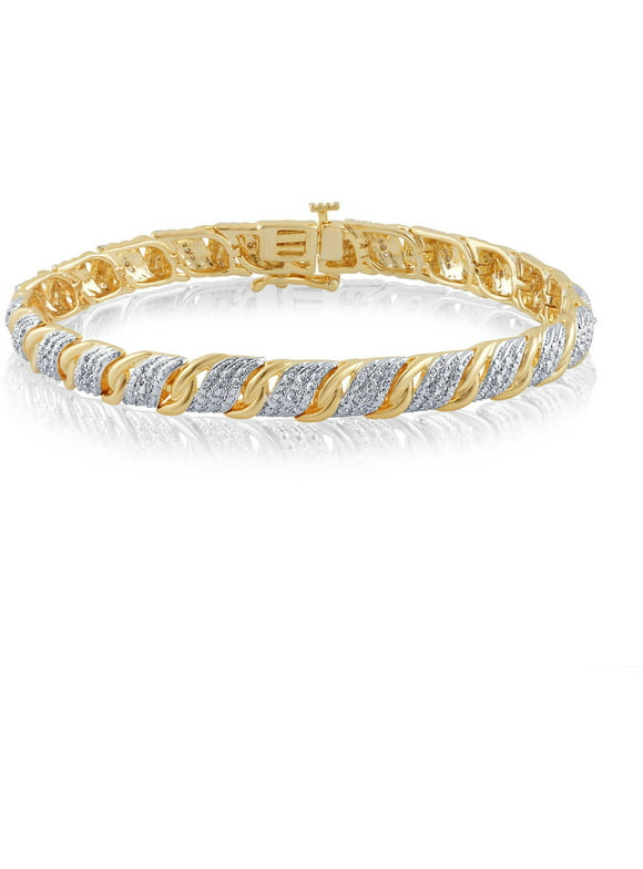 1/4 Carat T.W. 14K Yellow Gold Plated Brass Fashion Bracelet,7.5"