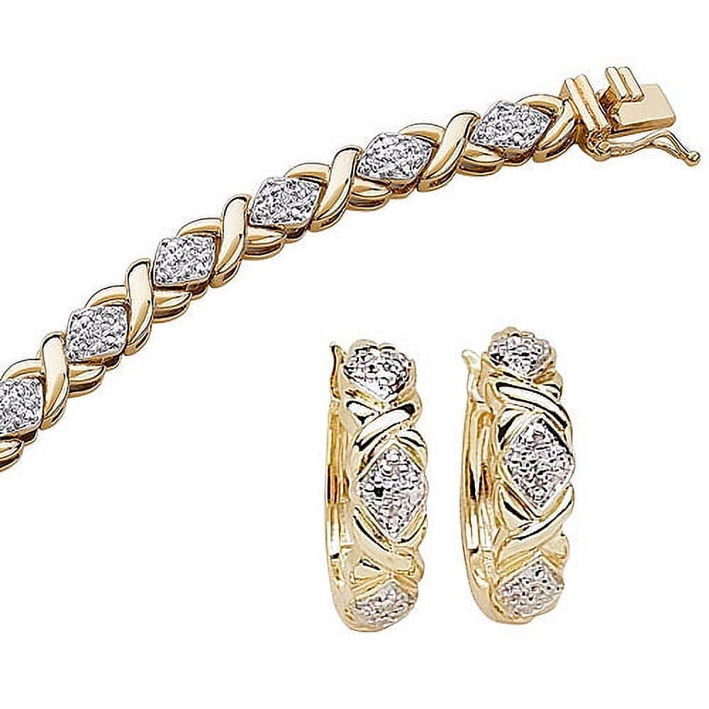 1/4 Carat T.W. Diamond 14kt Gold-Plated Tennis Bracelet, 7.25", with Diamond-Accent Hoop Earrings - image 1 of 1