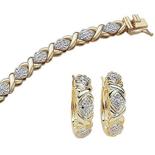 1/4 Carat T.W. Diamond 14kt Gold-Plated Tennis Bracelet, 7.25", with Diamond-Accent Hoop Earrings