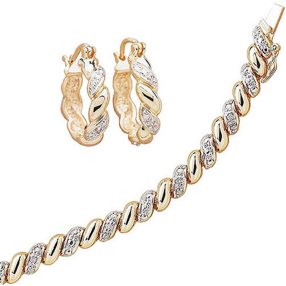 1/4 Carat T.W. Diamond 18kt Gold-Plated San Marco Tennis Bracelet, 8", with Diamond-Accent Hoop Earrings