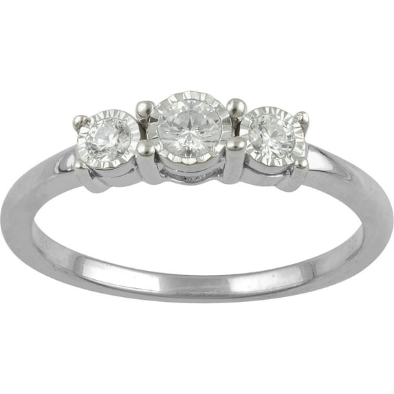 1/4 Carat T.W Diamond 3 Stone Sterling Silver Engagement Ring