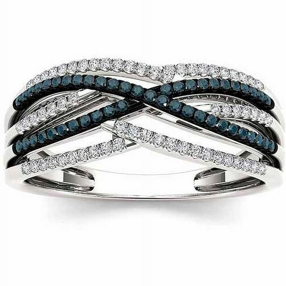 1/4 Carat T.W. Diamond Blue and White Diamond 10kt White Gold Fashion Ring