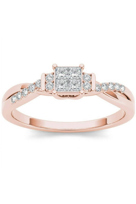 1/4 Carat T.W. Diamond Criss-Cross Shank Cluster 10kt Rose Gold Engagement Ring