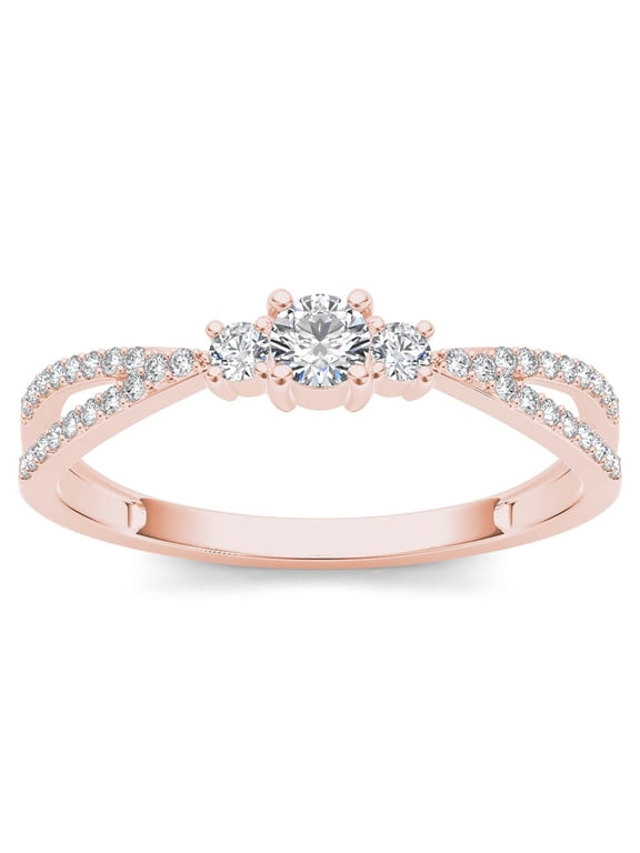 1/4 Carat T.W. Diamond Split Shank Three-Stone 10kt Rose Gold Engagement Ring