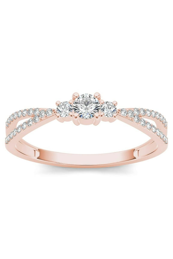 1/4 Carat T.W. Diamond Split Shank Three-Stone 10kt Rose Gold Engagement Ring