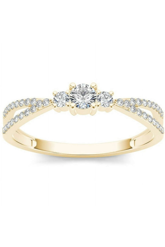 1/4 Carat T.W. Diamond Split Shank Three-Stone 10kt Yellow Gold Engagement Ring