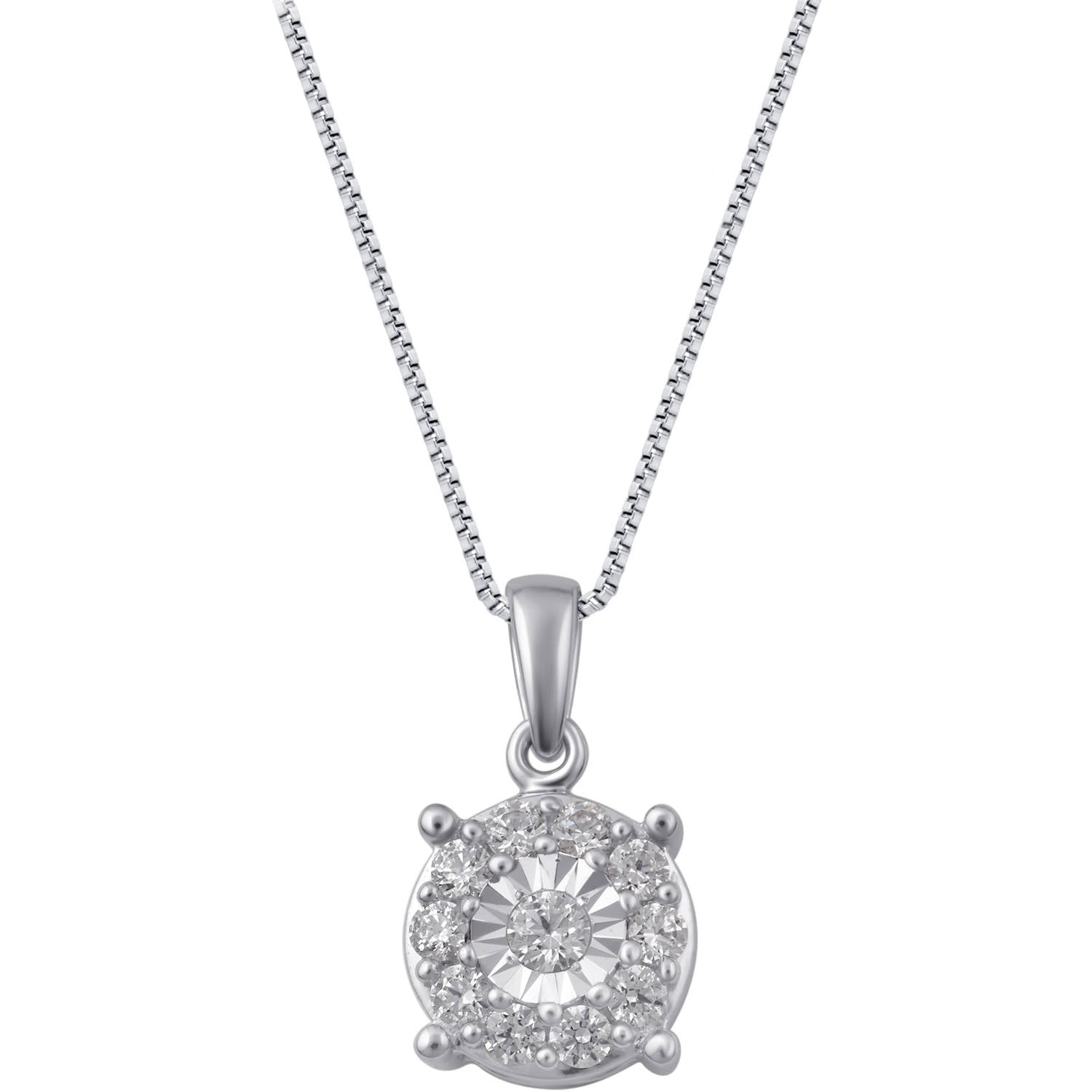 1/4 Carat T.W. Diamond Sterling Silver Cluster Pendant, 18" Chain